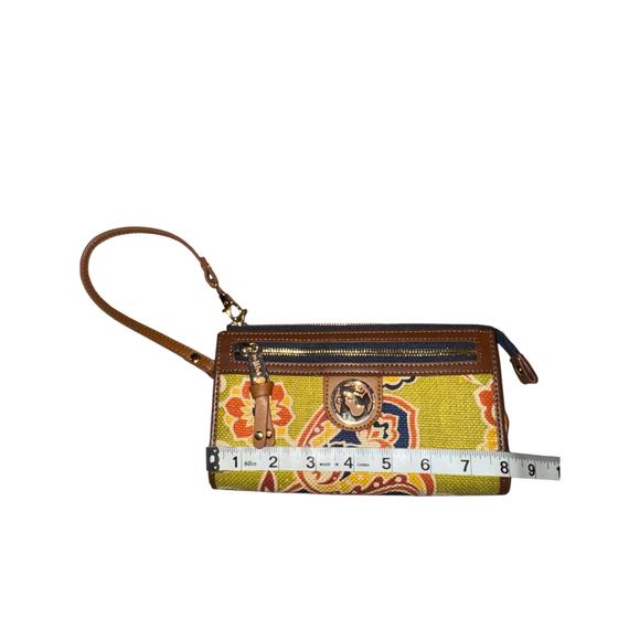Spartina linen and leather wristlet clutch wallet - Picture 4 of 5
